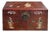 Oriental Mother of Pearl Graphic Reddish Brown Wood Trunk Chest Box For Sale