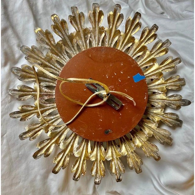 Gold Gilt Iron Sunburst Ceiling Mount Light Fixture by Myanmar Home For Sale - Image 8 of 14