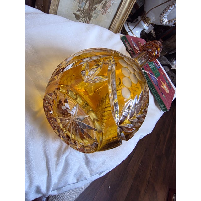 Rustic European Vintage Cut to Clear Amber Decanter For Sale - Image 3 of 10