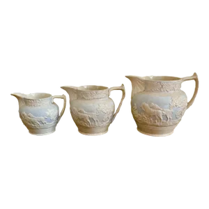 Set of 3 Antique Wedgwood Hunt Scene Pitchers