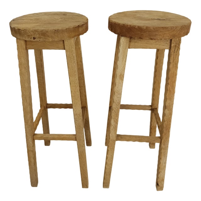 Oak Bar Stools, 1940s, Set of 2 For Sale