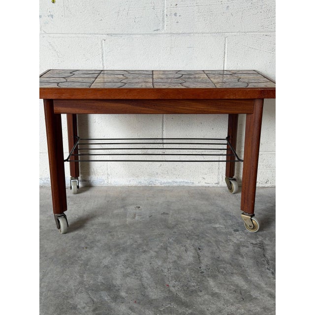 Teak Tile Coffee Table With Lower Shelf Danish Mid-Century Modern 1960s For Sale In Los Angeles - Image 6 of 10