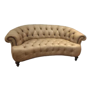1980s Genuine Leather, Diamond Tufted, Curved, Sculptural Chesterfield Sofa