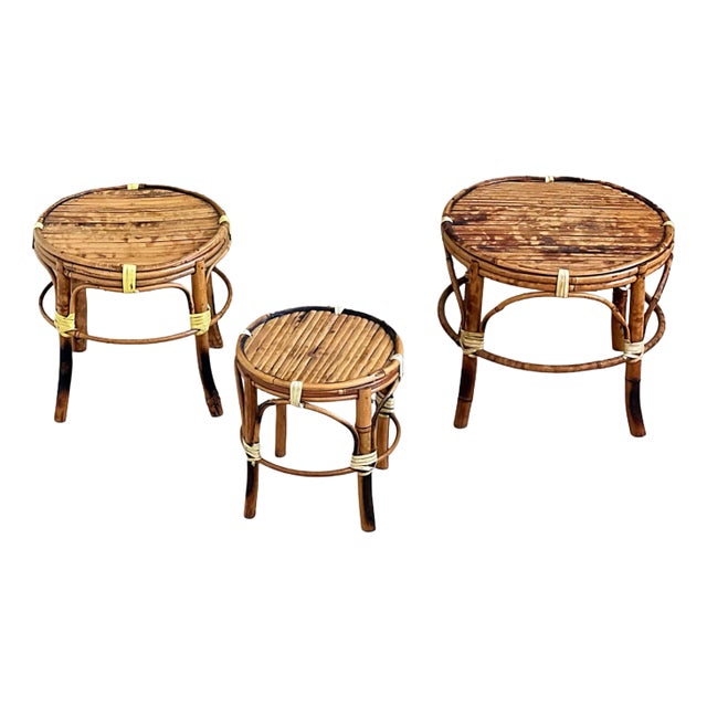 Mid Century Scorched Bamboo Pedestals- Set of 3 For Sale