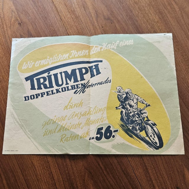 1950s Small Vintage Poster Triumph Double Piston Motorcycle, 1950s For Sale - Image 5 of 5