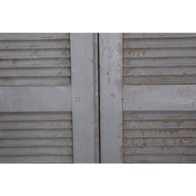 19th Century Pair of Weathered Gray-Painted Arched Dome Louvered Doors, 19th Century For Sale - Image 5 of 17