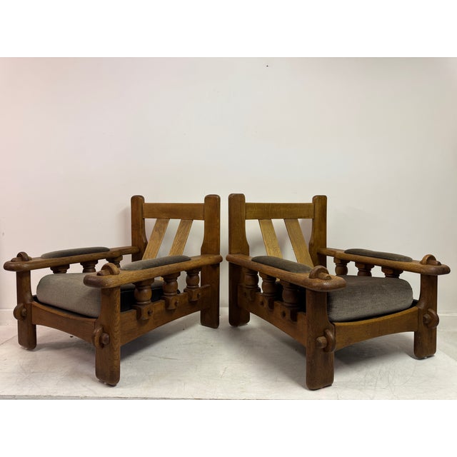 Brutalist Oak Chairs with Slatted Backs, 1960s, Set of 2 For Sale - Image 14 of 18