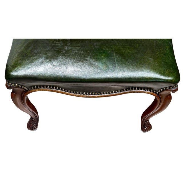 French Ottoman or Stool of Emerald Green Leather on Cabriole Legs For Sale - Image 10 of 15