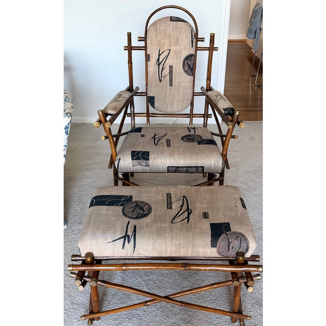 Italian Bamboo and Brass Chair and Ottoman 1970s For Sale - Image 14 of 16