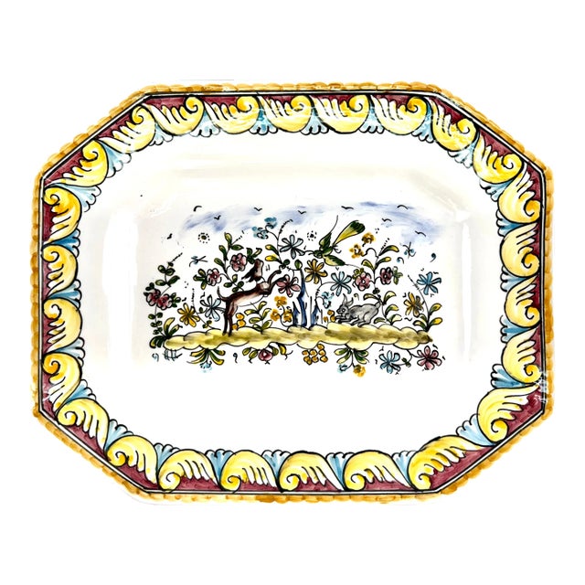 1960s Mid Century Arte Cerâmica Gimboa Hand Painted Portugal Platter For Sale