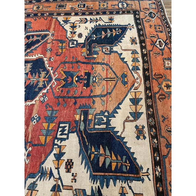 Antique Persian Serapi KING of KINGS DIAMOND Textile in Terracotta Rug 9.8 x 16 For Sale - Image 13 of 18