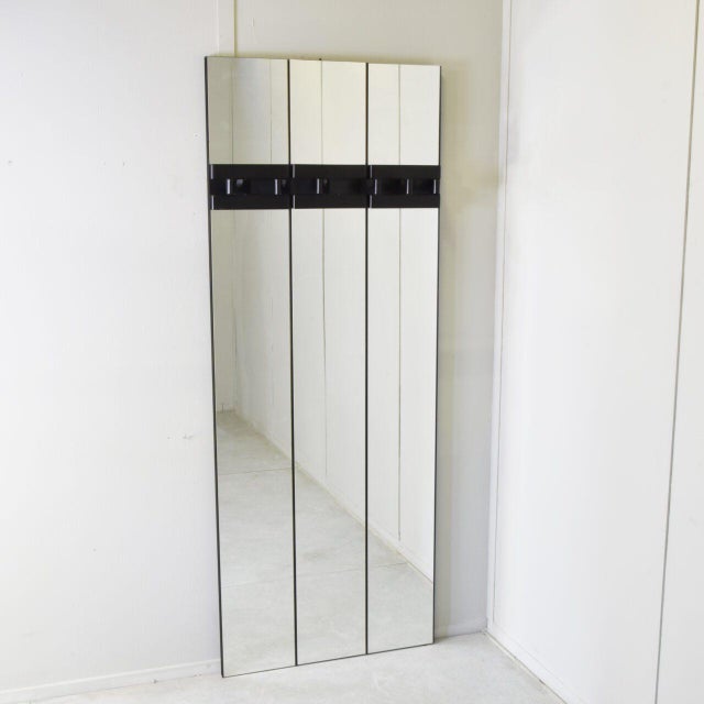 Italian Mirror Coat Rack on Three-Panel Glass and Black Lacquered Wood, 1980s For Sale - Image 6 of 11