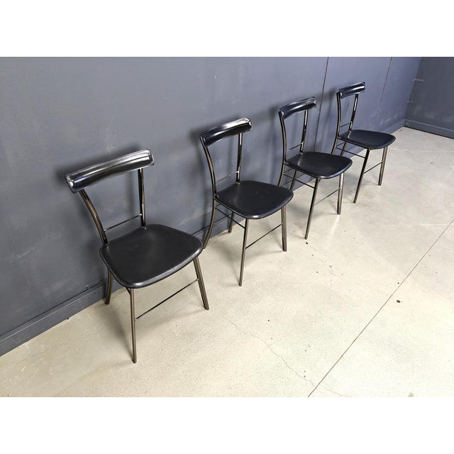 Vintage Black Leather Dining Chairs from Arrben, Italy, 1980s, Set of 4 For Sale - Image 6 of 11