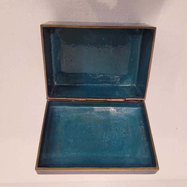 Blue Antique Chinese Jewelry Box with Cloisonné Enameling For Sale - Image 8 of 16