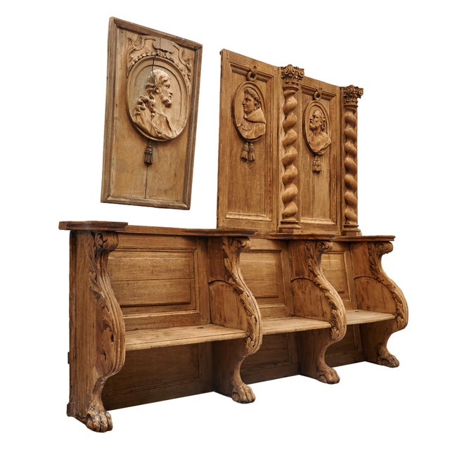 Church pew with panels from 18th century Italy in the Baroque from the Mountain of Liguria in Italy. This stunning piece...