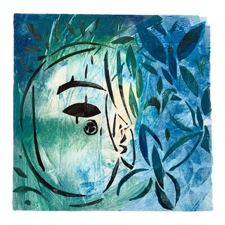 "Blue Kiss I" Contemporary Abstract Acrylic Painting For Sale