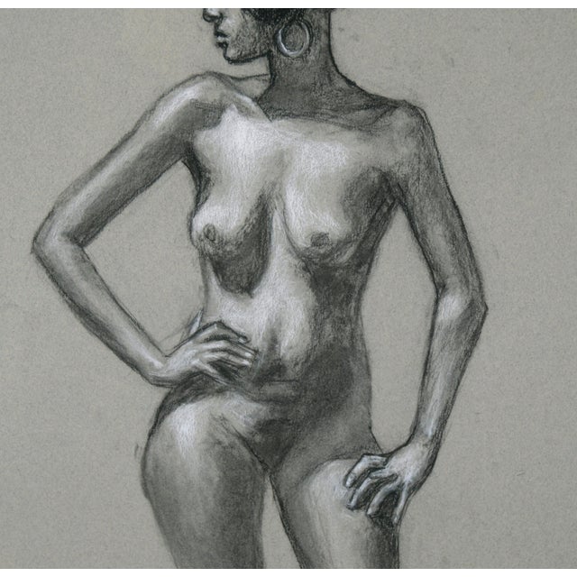 "Standing Figure" Nude in Charcoal and Color Pencil on Paper by George Wishon For Sale - Image 4 of 8