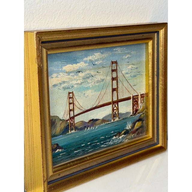 Paint Vintage California Golden Gate Bridge Miniature Oil Painting by Jean Bowler, C. 1980 For Sale - Image 7 of 18
