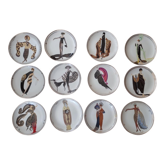 1980s Erte Plates Collection of 12 For Sale
