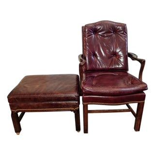 1980s Exquisite Tufted Leather Armchair & Matching Ottoman From Sagefield Leather. For Sale