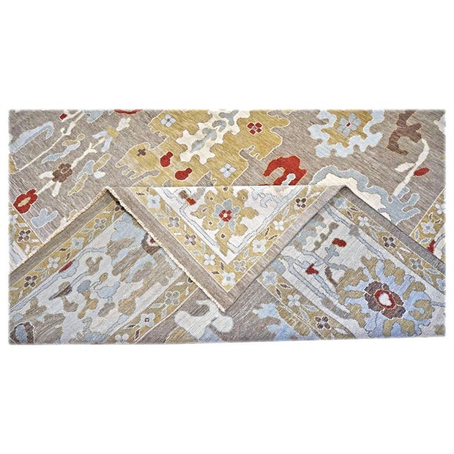 21st Century Afghan Sultanabad Master Wool 10x14 Tan, Light Blue & Ivory Handmade Area Rug #1143285 For Sale In Houston - Image 6 of 7