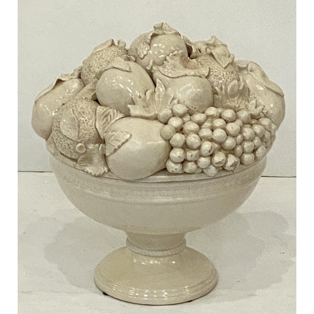 Mid 20th Century Italian Creamware Tureen or Bowl on Pedestal With Mixed Fruit Topiary Top For Sale - Image 5 of 9