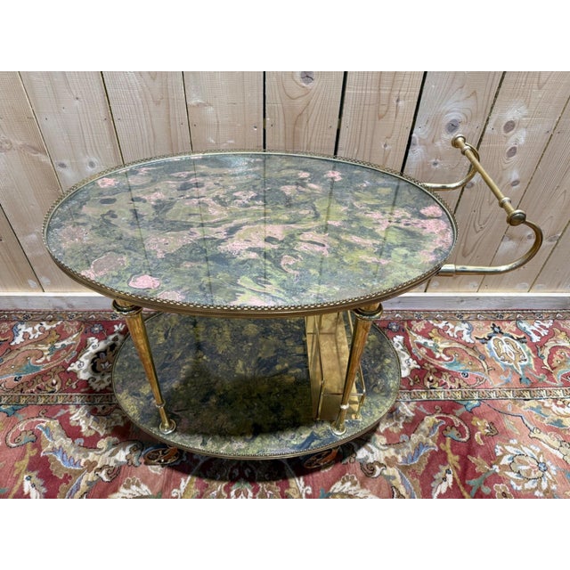 Louis XVI Style Serving Cart in Brass with Faux Marble Top, 1950s For Sale - Image 9 of 9