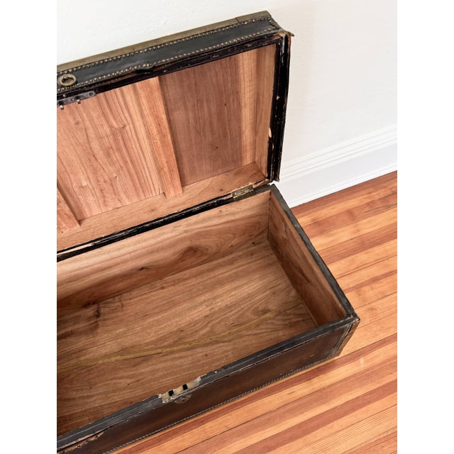 Ebony 19th C English Leather & Camphor Wood Trunk For Sale - Image 8 of 10