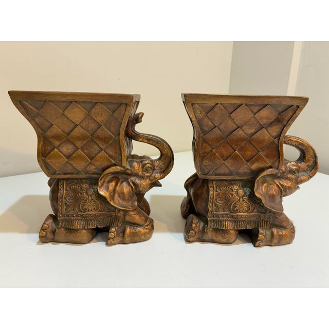 Vintage Hollywood Regency Elephant Cachepot Pair in Antiqued Gold For Sale - Image 12 of 12