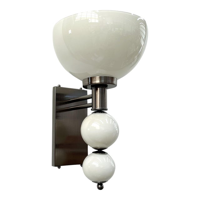 Torcia Satin Black Nickel Cream Glass Sconce by Fabio Ltd For Sale