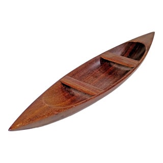 Vintage Wooden Hand Made 9.75" Boat Figurine For Sale