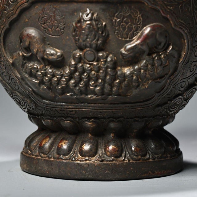 Vintage Tibetan Style Copper Teapot - High Relief Repoussé Ewer With Dragon Spout For Sale In Los Angeles - Image 6 of 10