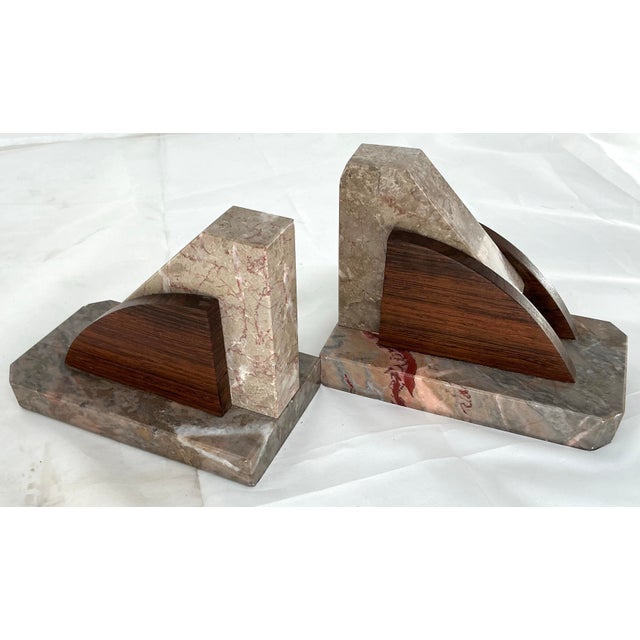 Pair of Antique Art Deco French Marble and Rosewood Bookends For Sale - Image 4 of 10
