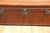 Beautiful vintage-style leather trunk coffee table by Restoration Hardware featuring rich brown leather upholstery, oak...