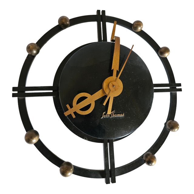 1950s MCM Atomic Seth Thomas Electric Wall Clock For Sale