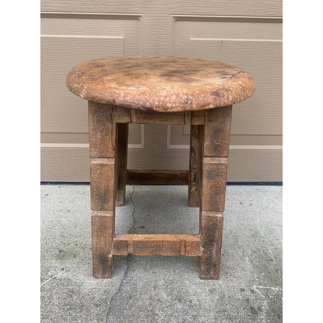Wood Early 20th Century Rustic Folk Art Wooden Stool or Side Table For Sale - Image 7 of 9