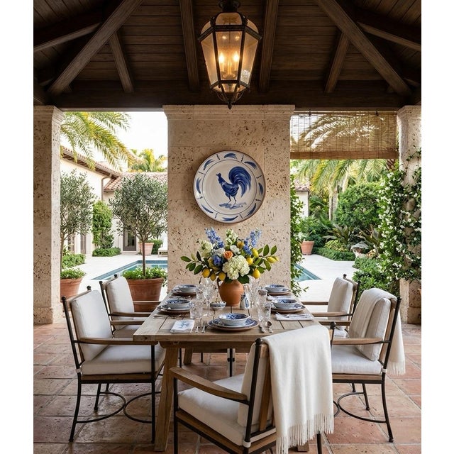 2000 - 2009 Italian Hand-Painted Blue Rooster Ceramic Serving Bowl For Sale - Image 5 of 12