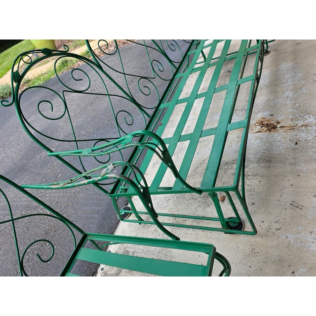 Green Meadowcraft Style Vintage Outdoor Wrought Iron Sofa & Chair, 2 Pieces For Sale - Image 8 of 9