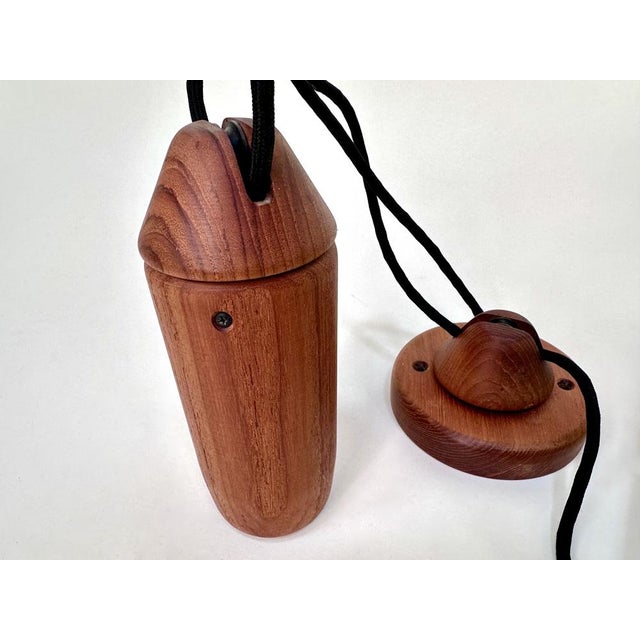 Postmodern Height-Adjustable Umbrella Hanging Lamp in Teak from Domus, 1980s For Sale - Image 15 of 18