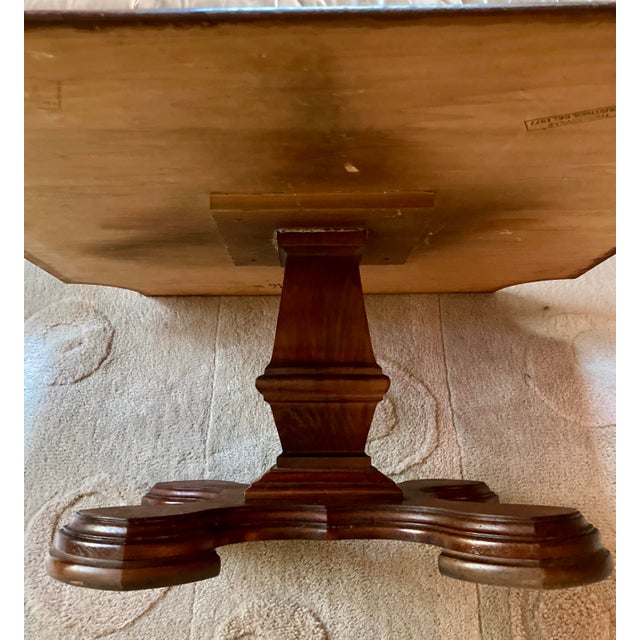 Coffee Vintage Thomasville Mahogany Coffee Table With Pedestal Base and Marquetry Top For Sale - Image 8 of 11