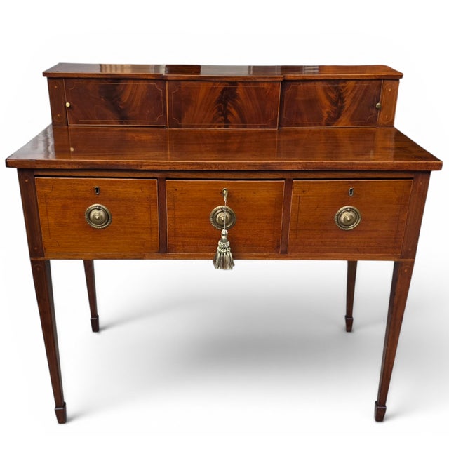 English Antique English George III Sheraton Period Inlaid Mahogany Sideboard With Original Removable Stage Back, Circa 1800 For Sale - Image 3 of 18