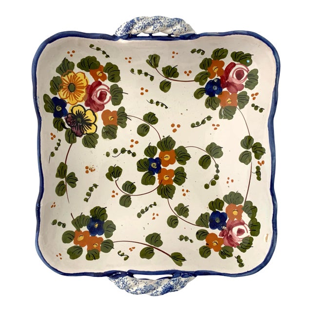 Vintage Italian Ceramic Hand Painted Botanical Catch All For Sale