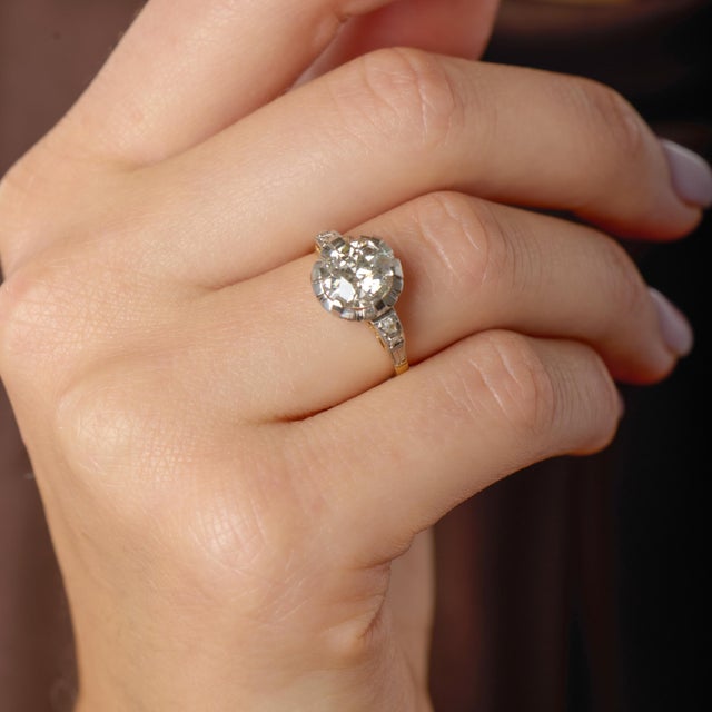 Late 19th Century Antique Gia 2.04 Carat Old European Cut Diamond 18k Yellow Gold Platinum Ring, Size 6 For Sale - Image 5 of 7