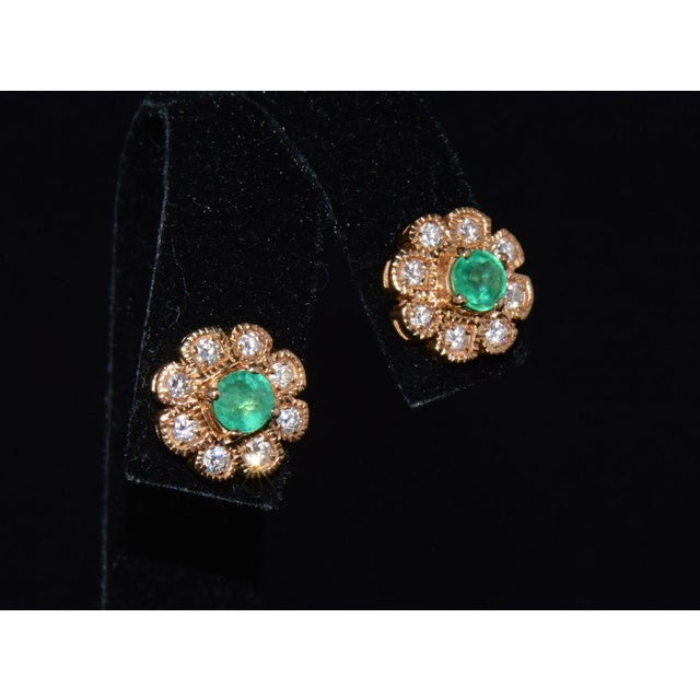 Minimalism Certified Natural 1.8cts vs F Diamond Emerald 18k Solid Gold Floral Stud Earrings, A Pair For Sale - Image 3 of 10