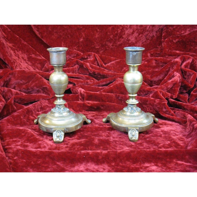 Brass Candleholders Pair Antique 1880-90s Victorian, Aesthetic Movement, French For Sale - Image 12 of 12