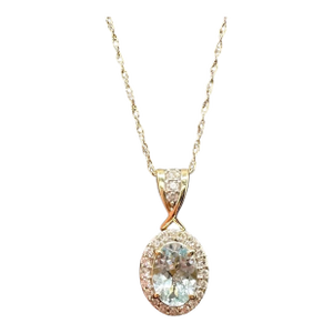Aquamarine Diamond Pendant Necklace 10kt Yellow Gold 0.15ctw 18in New