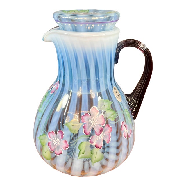 Late 20th Century Fenton Misty Blue Opalescent Art Glass Pitcher For Sale