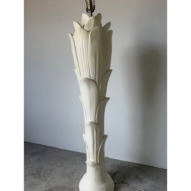 White 1980's Vintage Palm Beach-Style Sculptural Palm Leaf Plaster Floor Lamp For Sale - Image 8 of 13