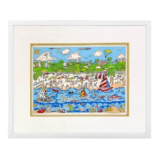 Charles Fazzino, Sun and Fun, Hand Signed 3d Mixed Media, 31 X 38 In. Framed, 1988 For Sale
