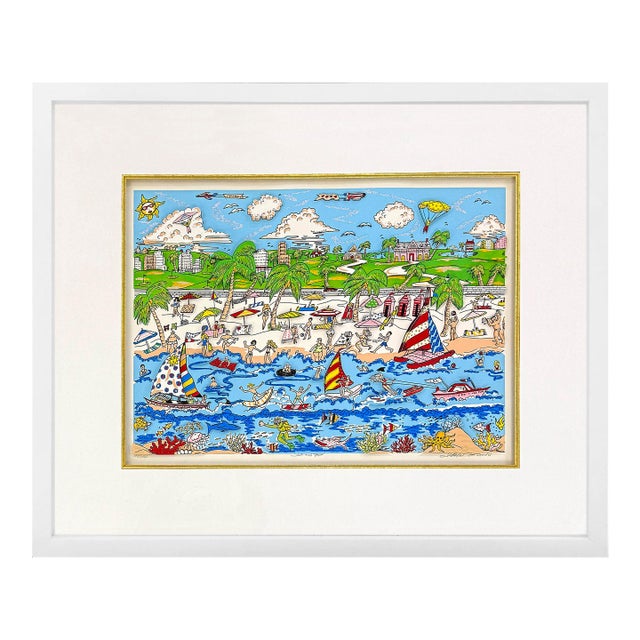 Charles Fazzino, Sun and Fun, Hand Signed 3d Mixed Media, 31 X 38 In. Framed, 1988 For Sale